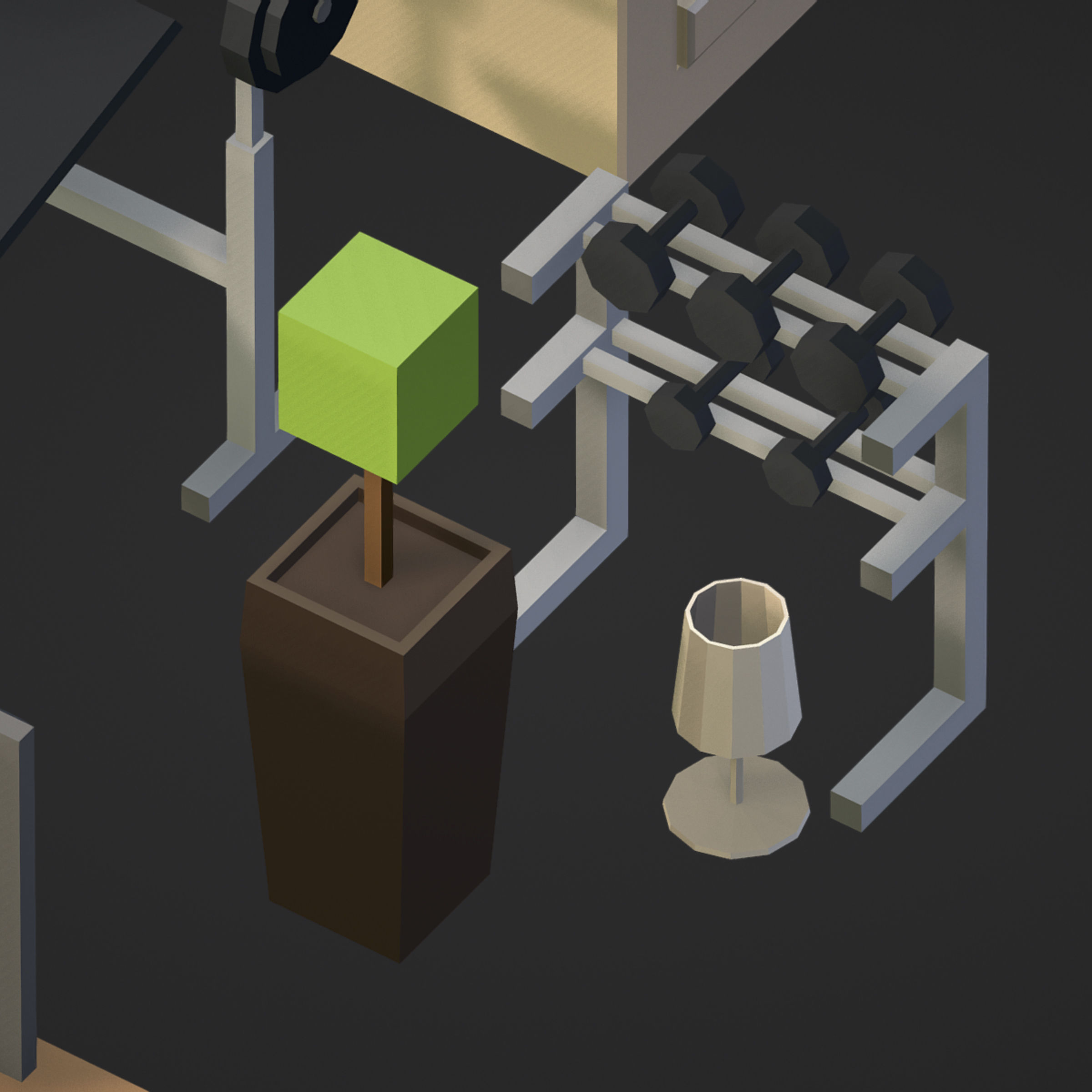 100 object Isometric Home Office Furniture Fitness Pack Low-poly 3D model_21