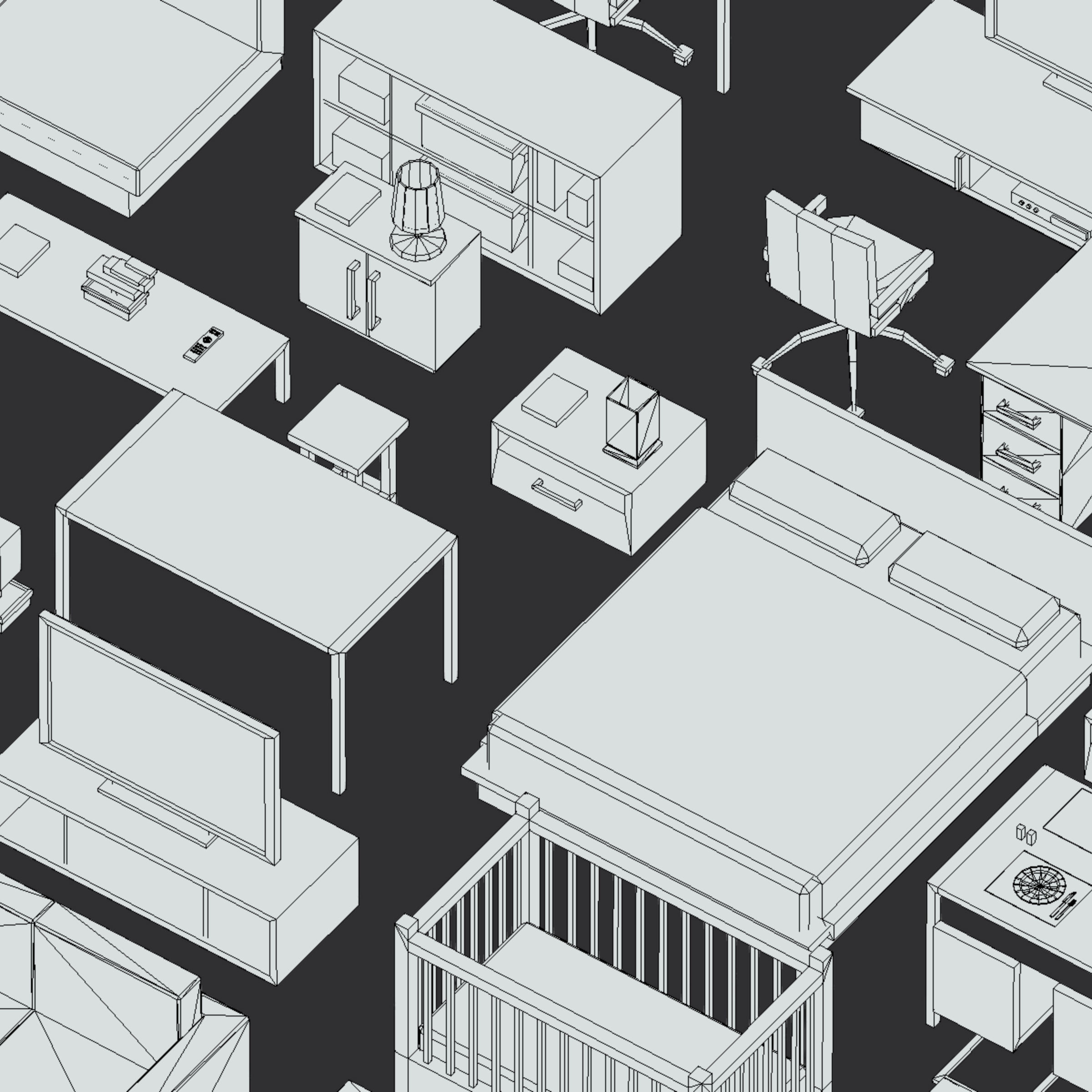 100 object Isometric Home Office Furniture Fitness Pack Low-poly 3D model_29