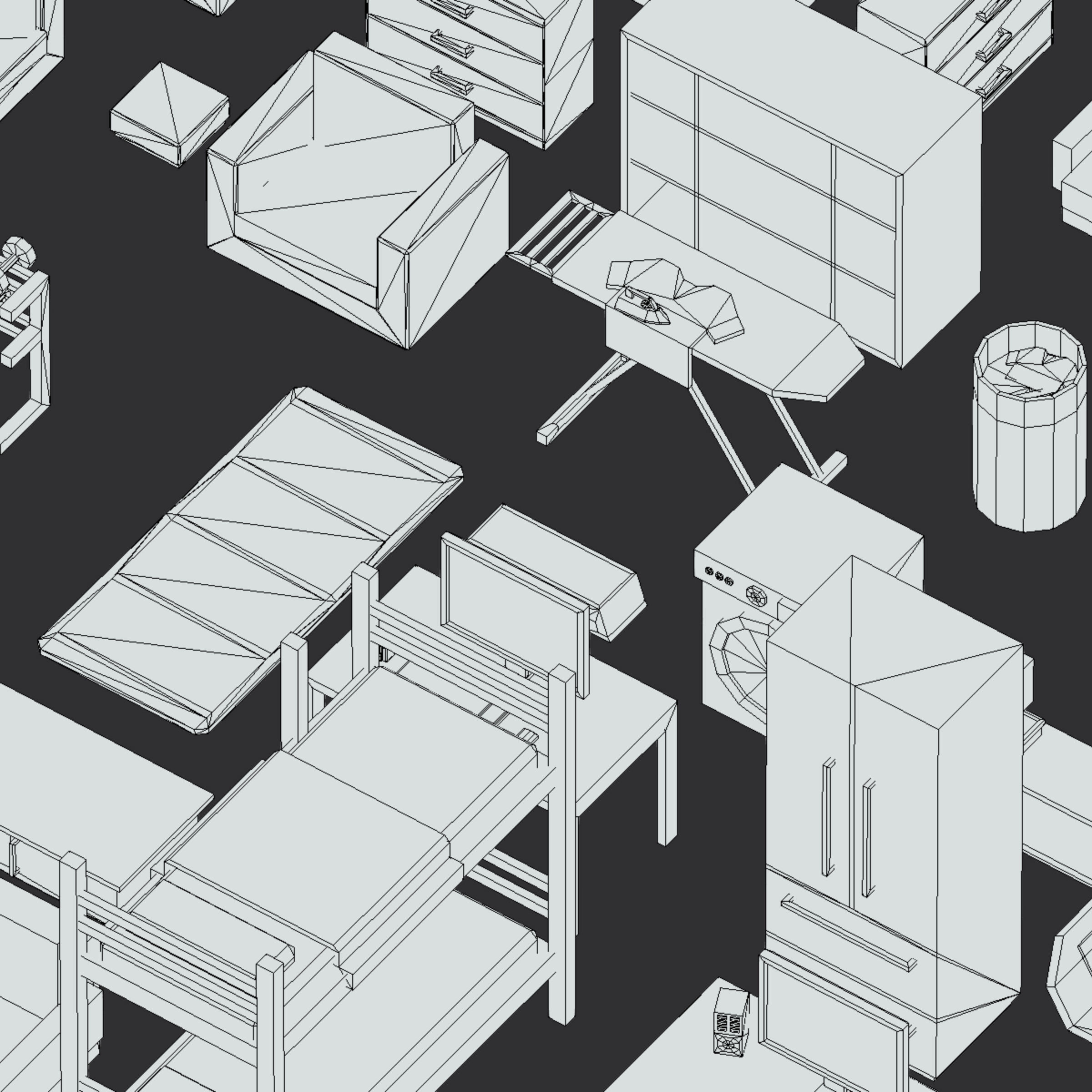 100 object Isometric Home Office Furniture Fitness Pack Low-poly 3D model_31