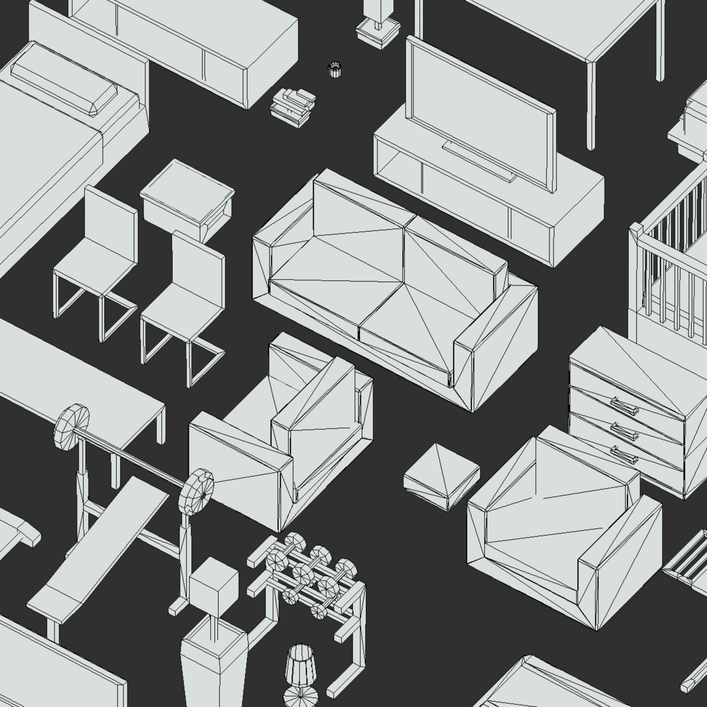 100 object Isometric Home Office Furniture Fitness Pack Low-poly 3D model_35