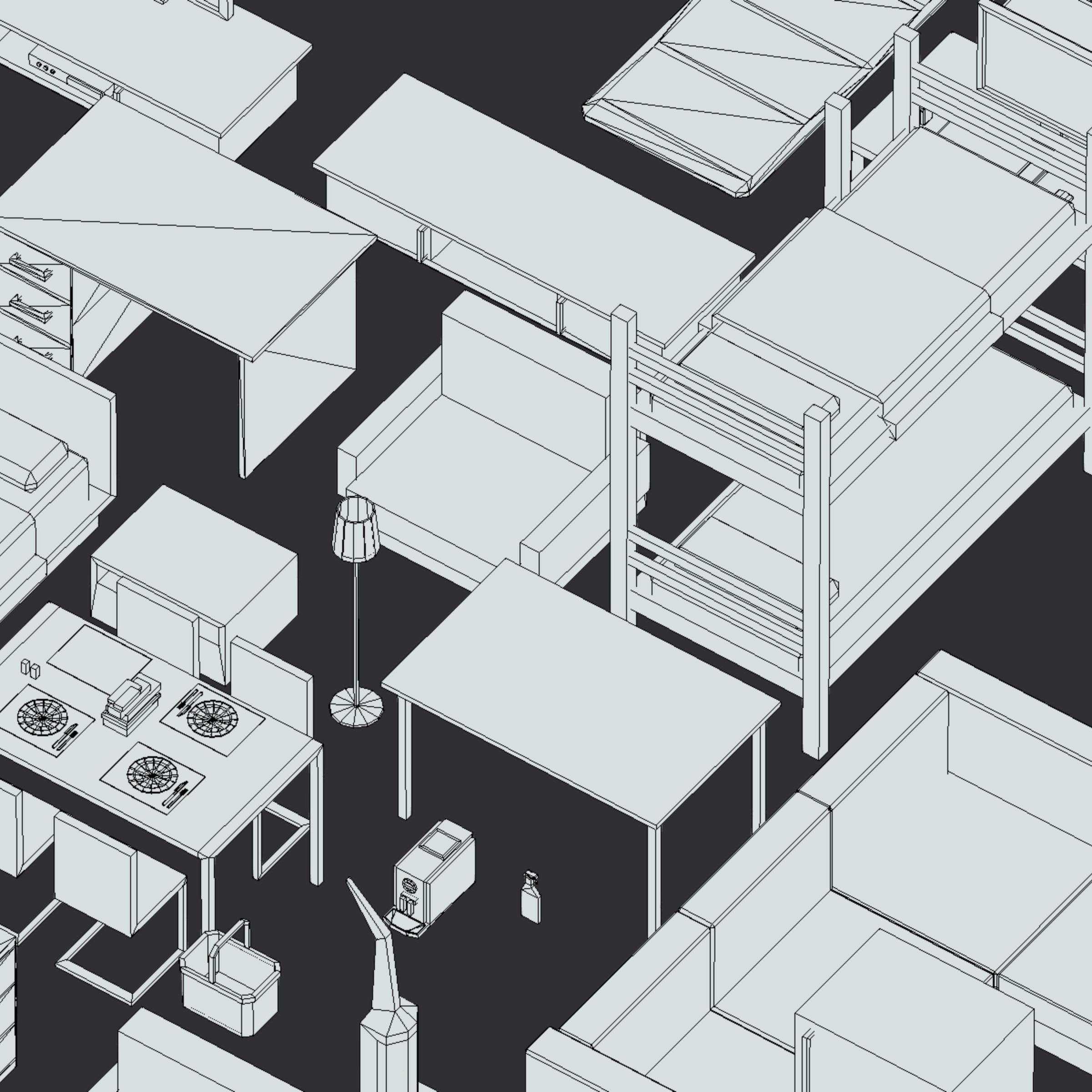 100 object Isometric Home Office Furniture Fitness Pack Low-poly 3D model_34