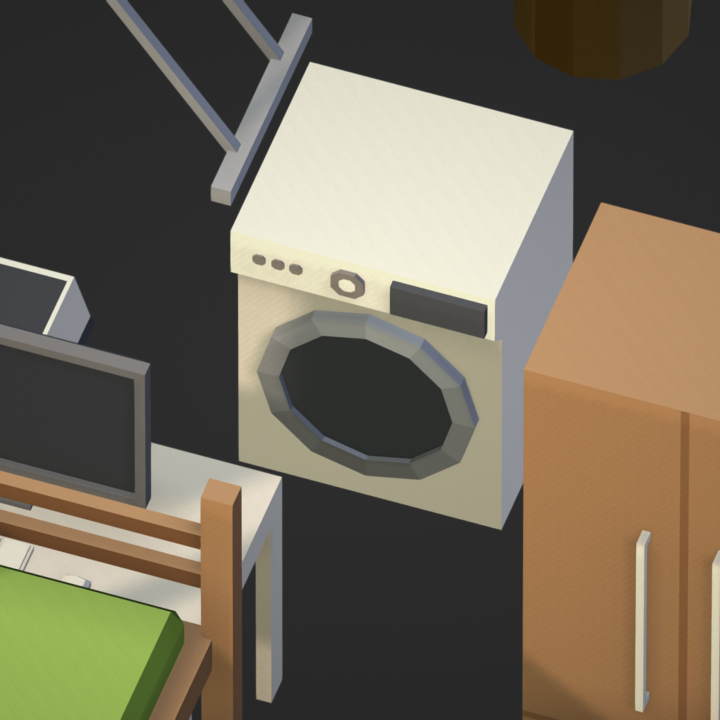 100 object Isometric Home Office Furniture Fitness Pack Low-poly 3D model_24