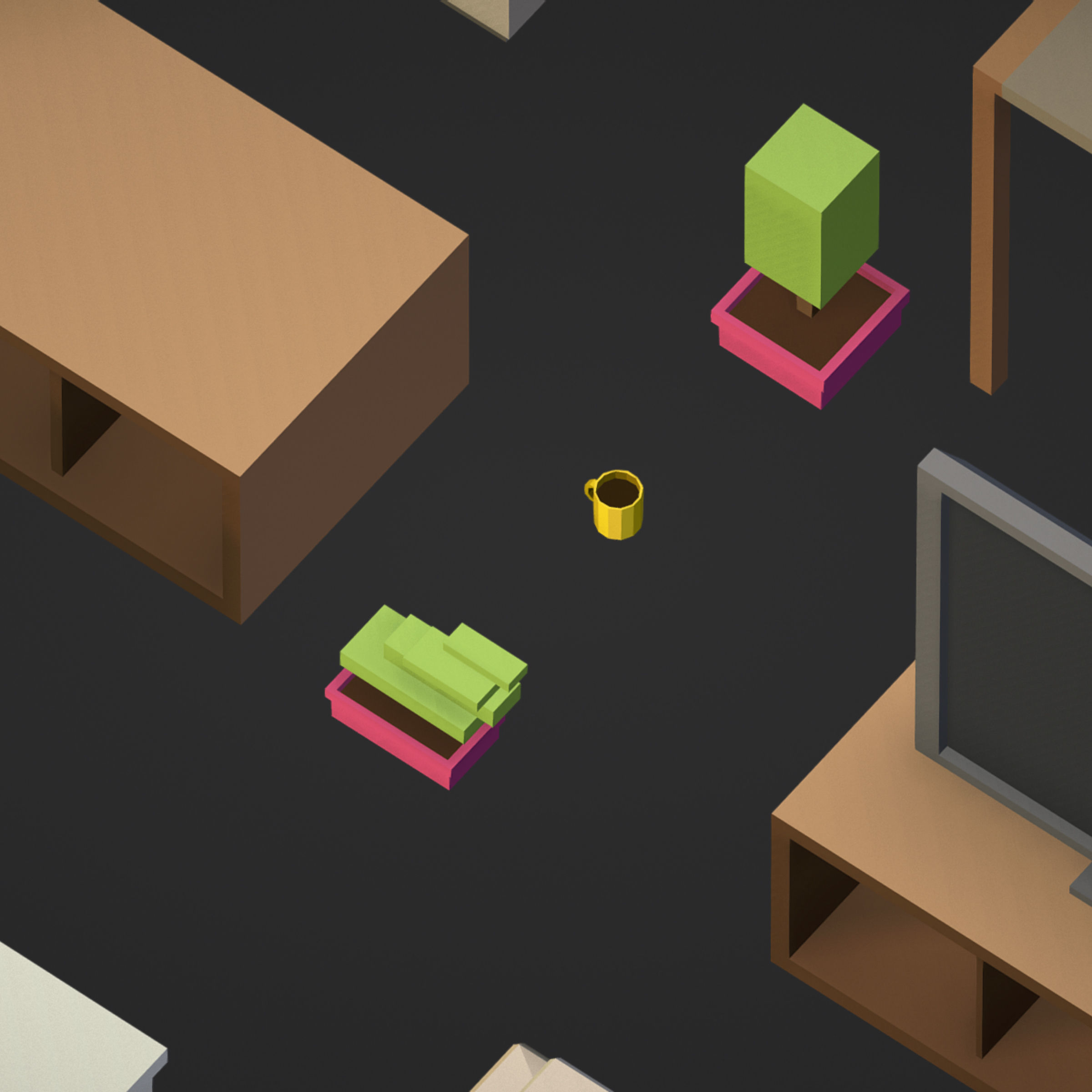 100 object Isometric Home Office Furniture Fitness Pack Low-poly 3D model_23