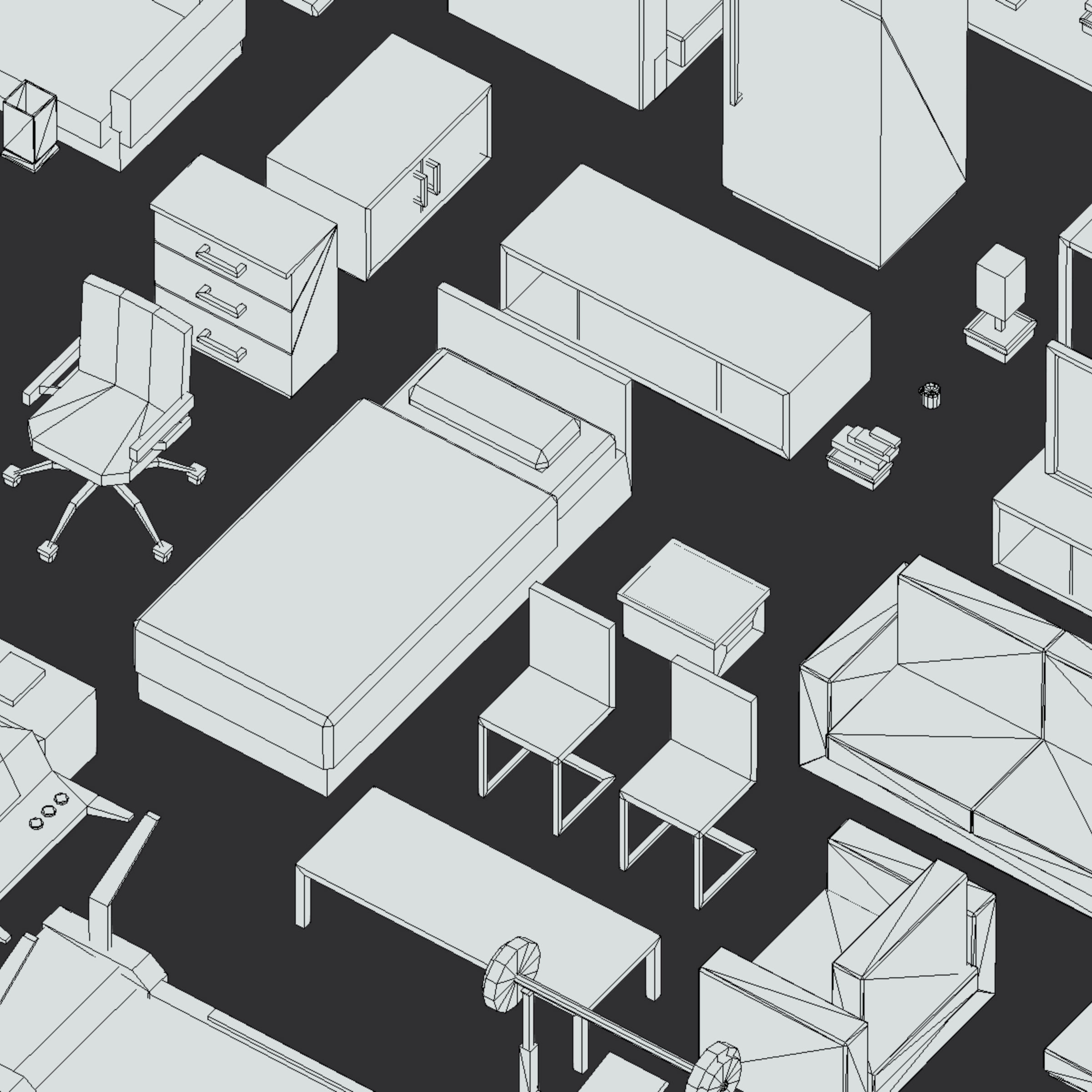 100 object Isometric Home Office Furniture Fitness Pack Low-poly 3D model_28