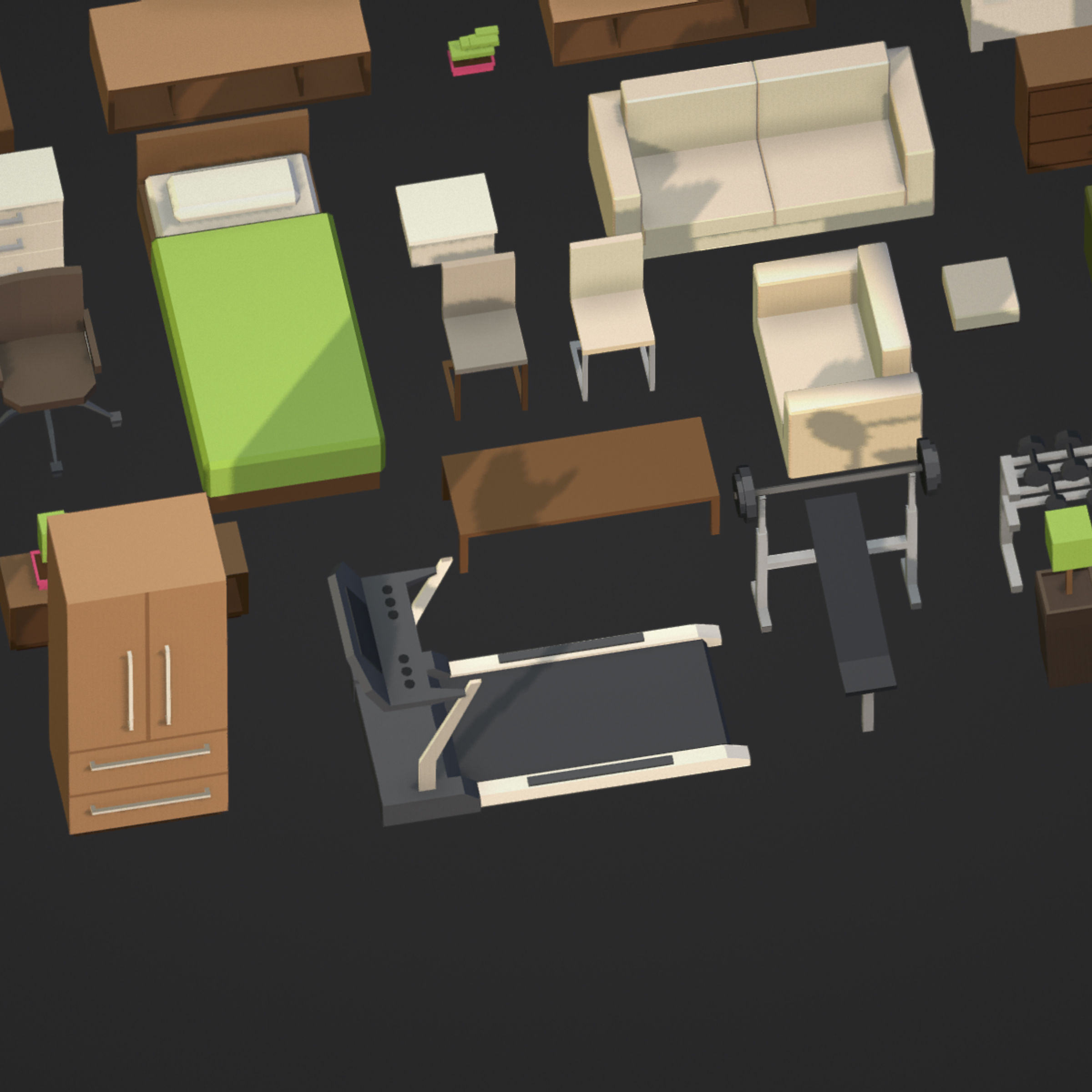 100 object Isometric Home Office Furniture Fitness Pack Low-poly 3D model_11