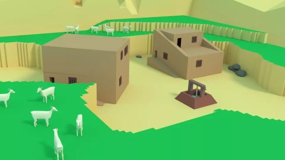 Low Poly Desert Canyon with Low Poly Goats Low-poly 3D model_0