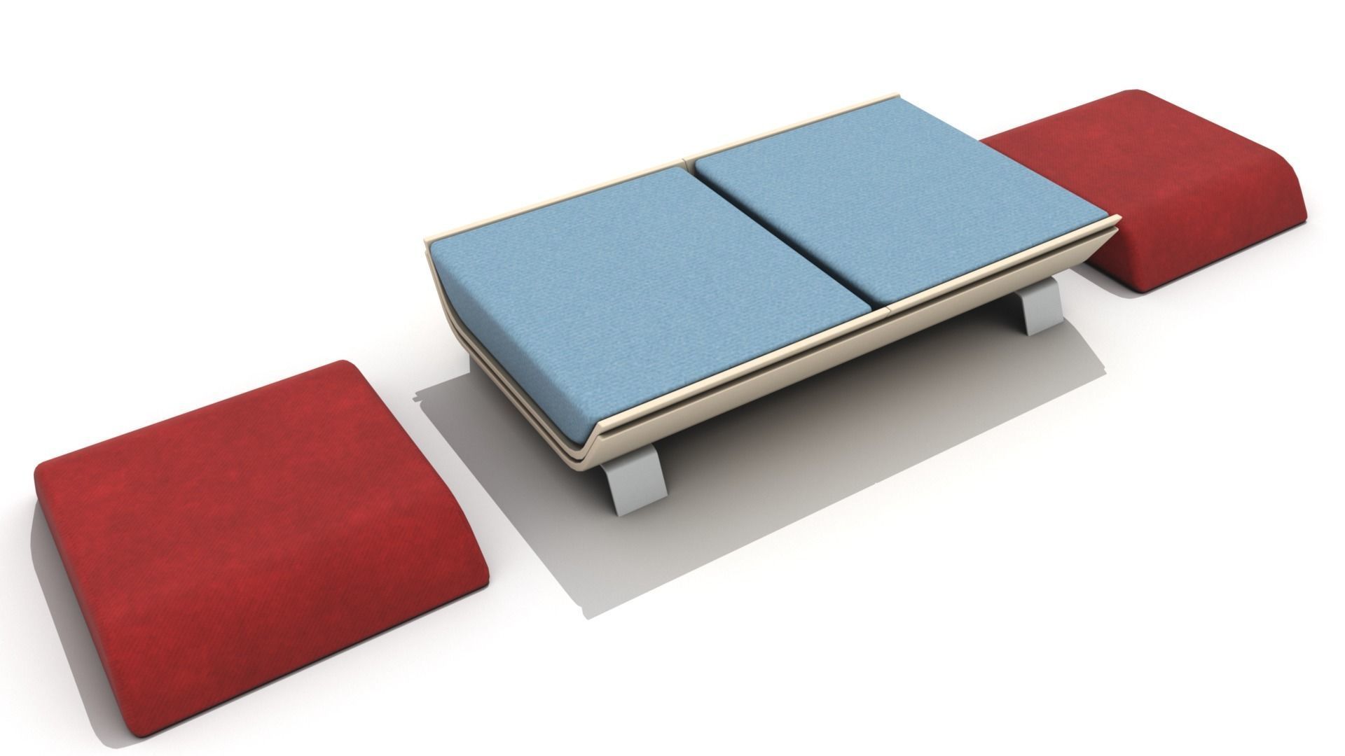 Hollow Wooden Coffee Table with Cushions  Low-poly 3D model_2