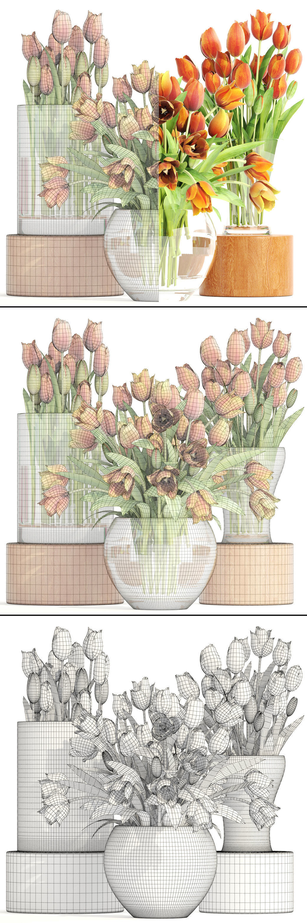 Bouquet of tulips set 3D model_7