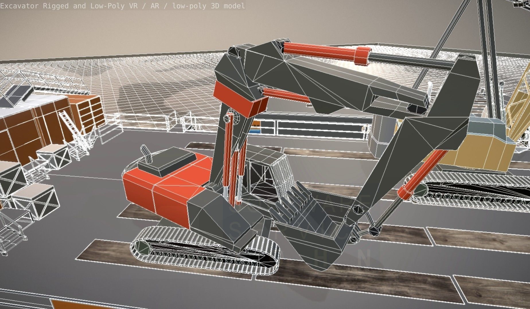 Excavator Rigged and  Low-Poly  Low-poly 3D model_90
