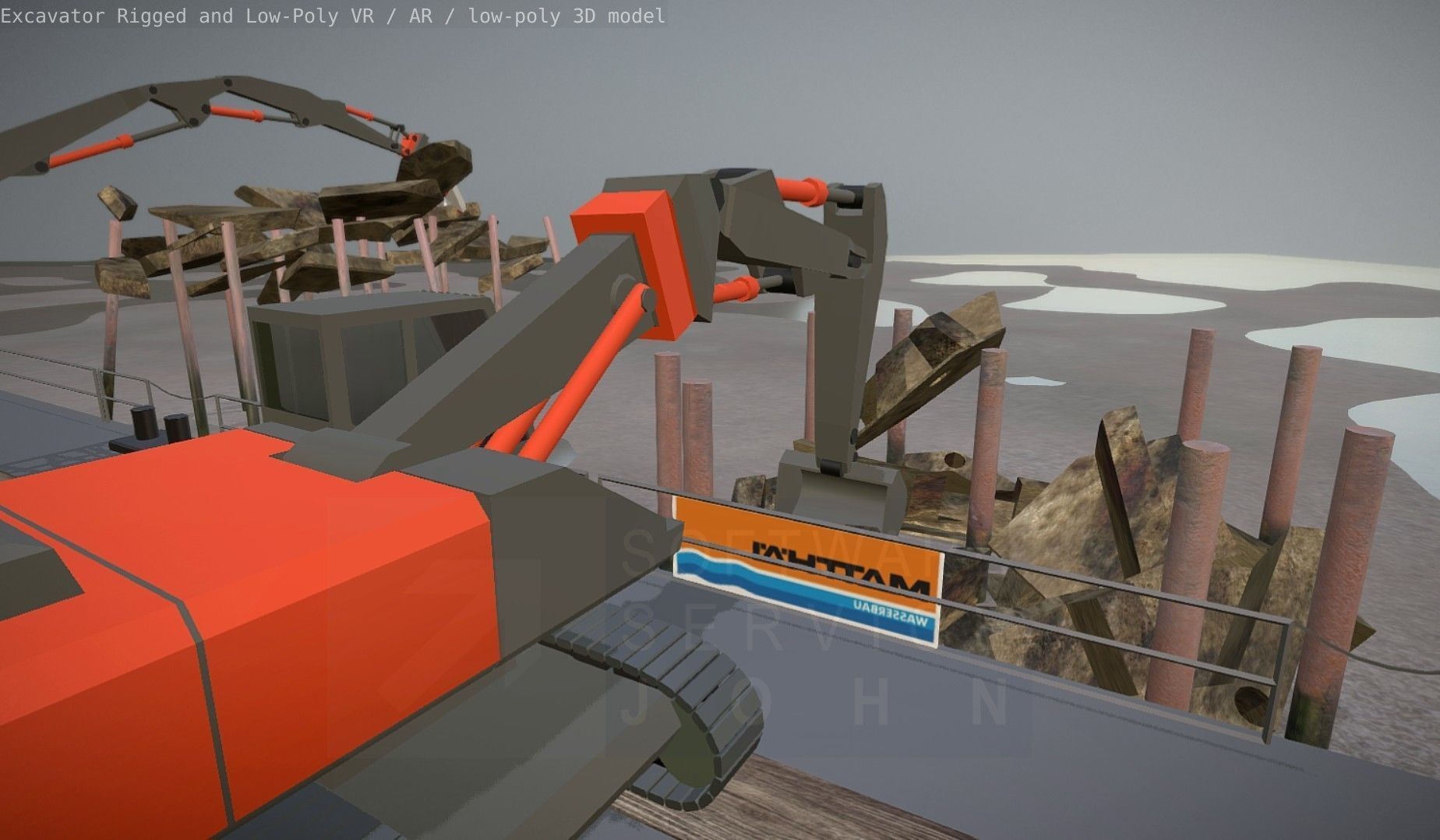 Excavator Rigged and  Low-Poly  Low-poly 3D model_44