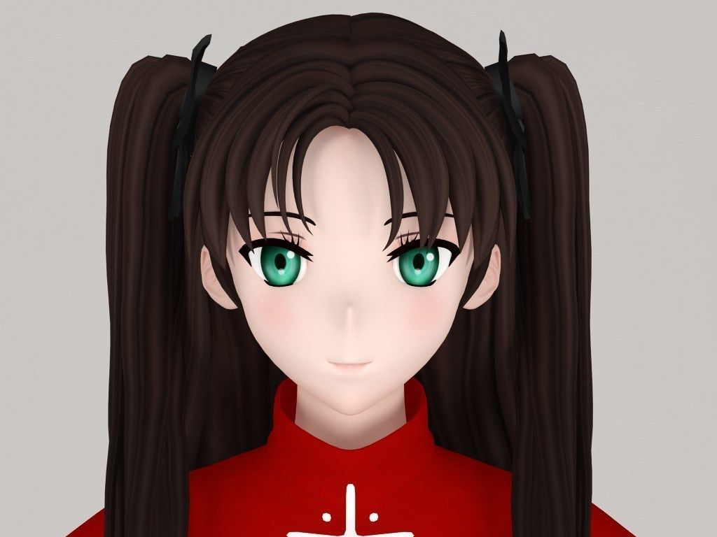 T pose nonrigged model of Rin Tohsaka anime girl 3D model_1