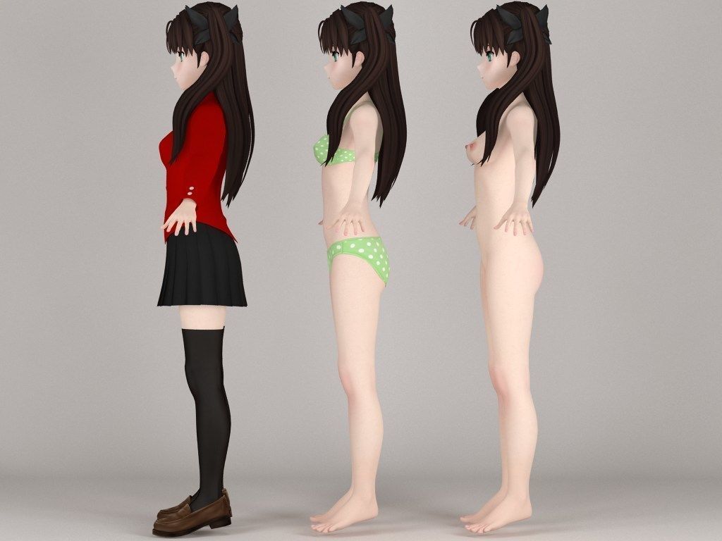 T pose nonrigged model of Rin Tohsaka anime girl 3D model_4