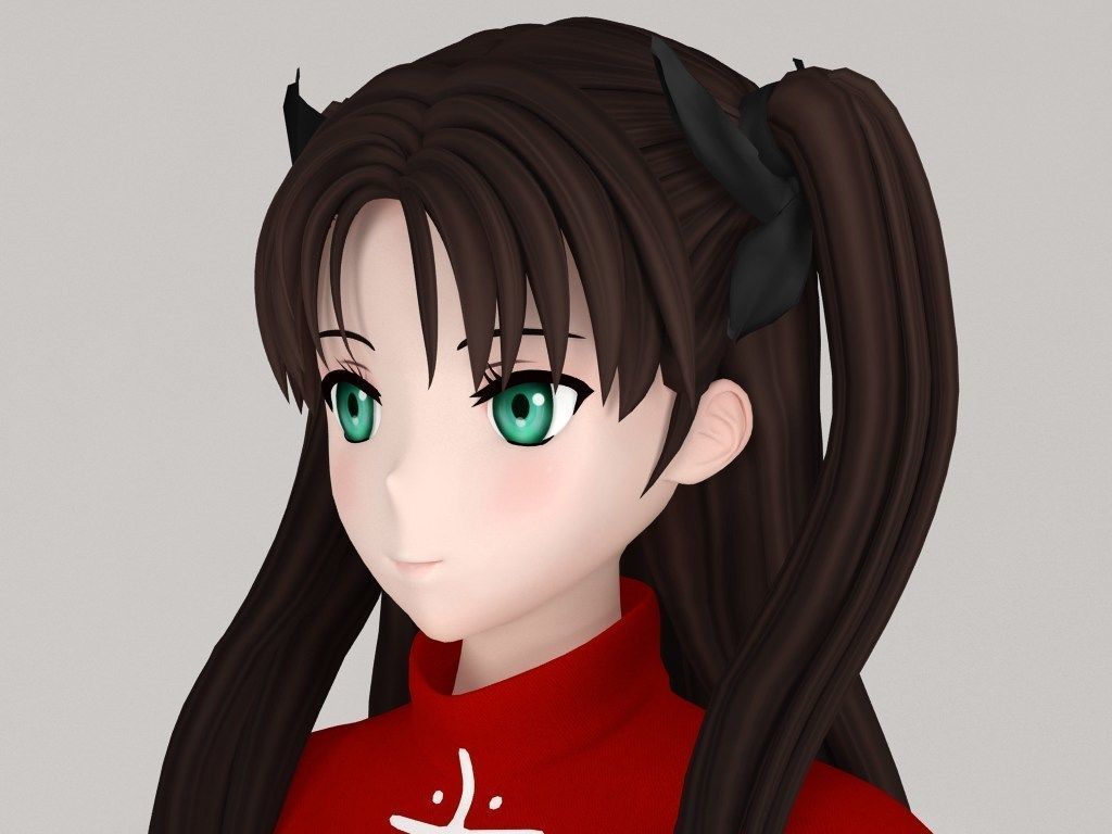 T pose nonrigged model of Rin Tohsaka anime girl 3D model_2