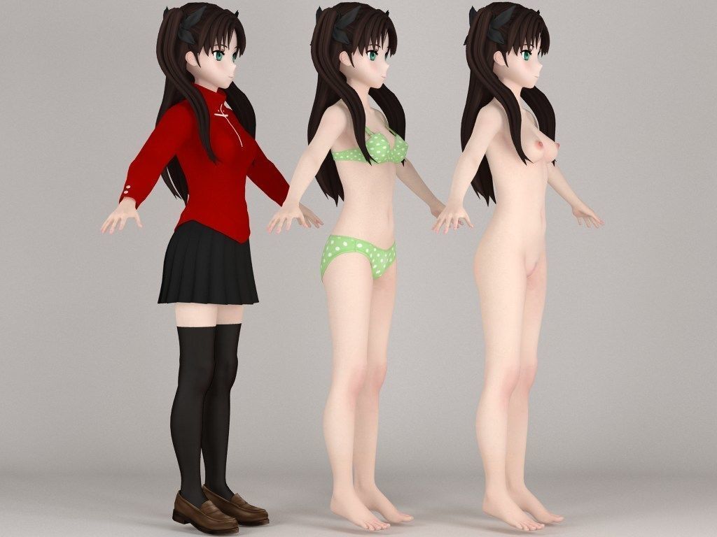 T pose nonrigged model of Rin Tohsaka anime girl 3D model_6