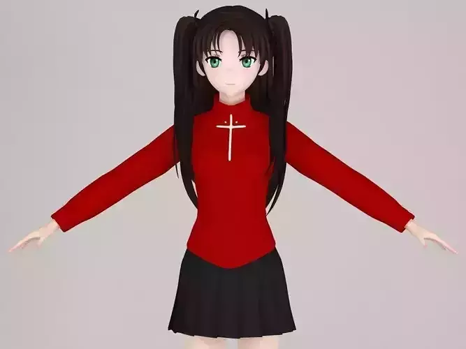 T pose nonrigged model of Rin Tohsaka anime girl 3D model