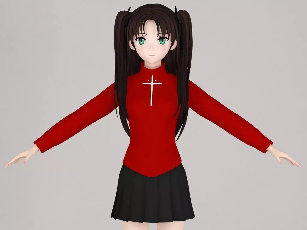 T pose nonrigged model of Rin Tohsaka anime girl 3D model_0