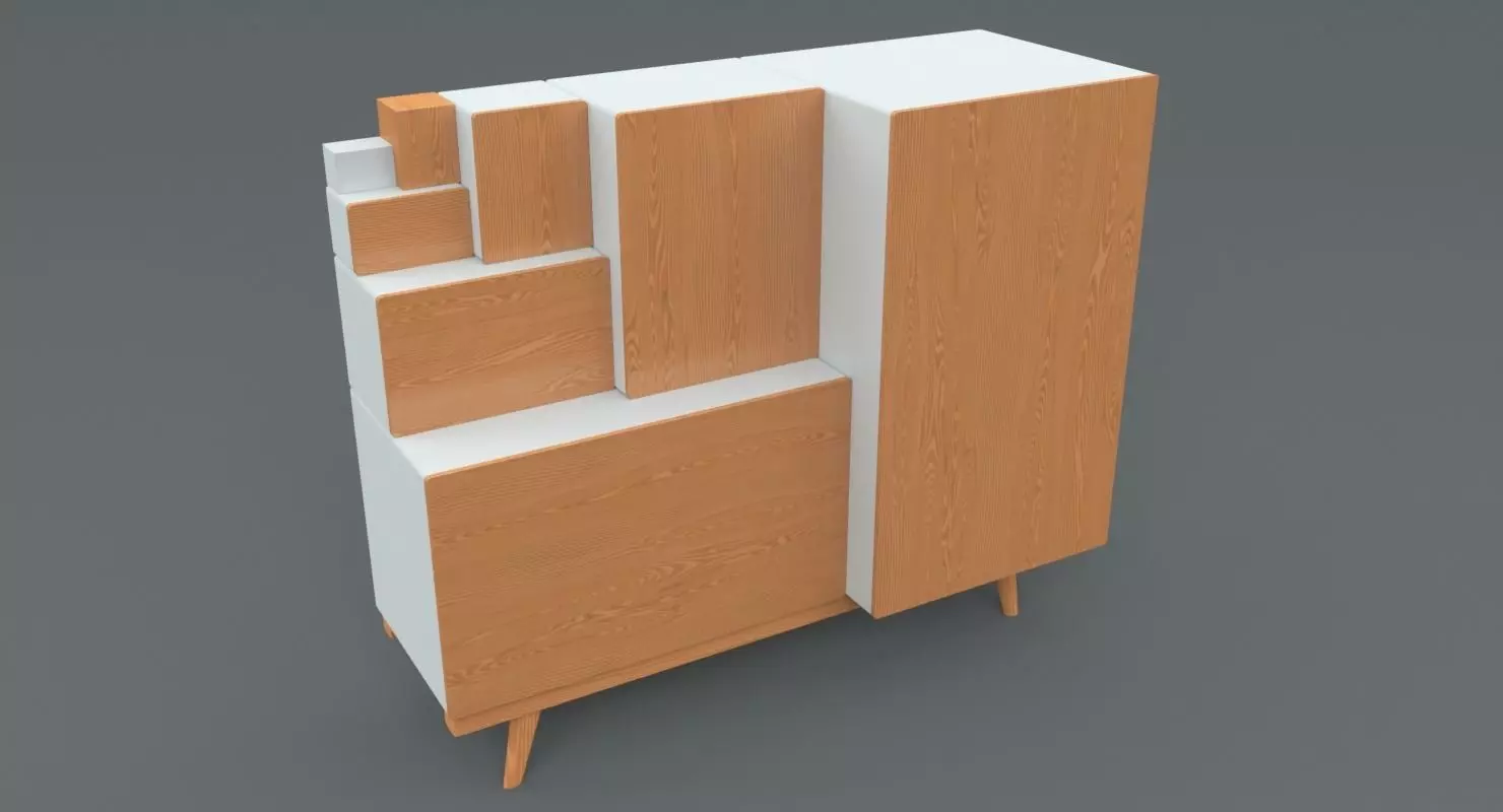 Japanese Step-Chest Cabinet Low-poly 3D model_0