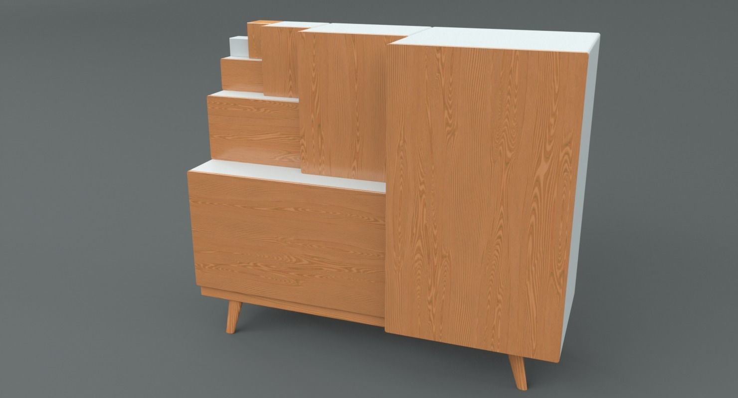 Japanese Step-Chest Cabinet Low-poly 3D model_2