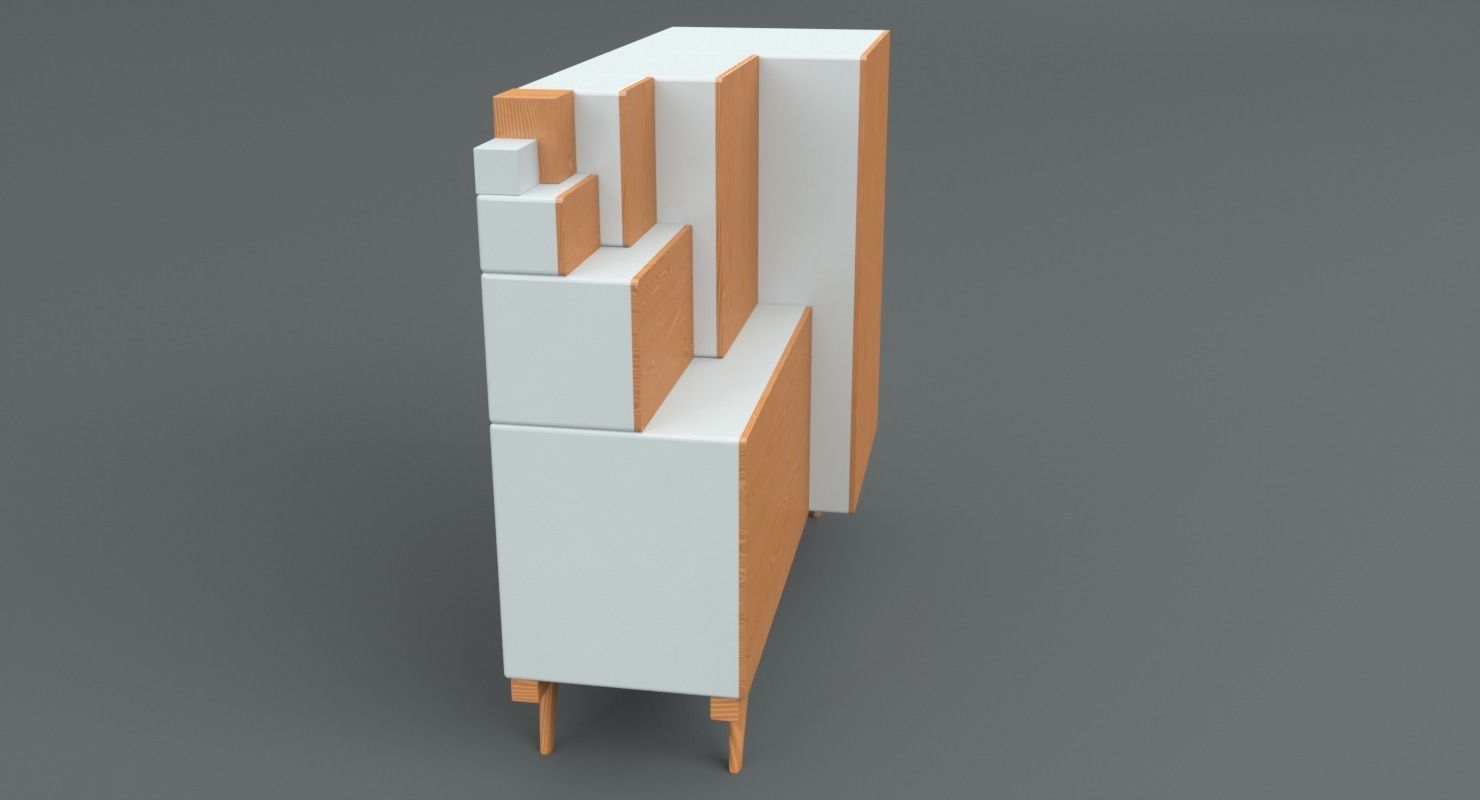 Japanese Step-Chest Cabinet Low-poly 3D model_4