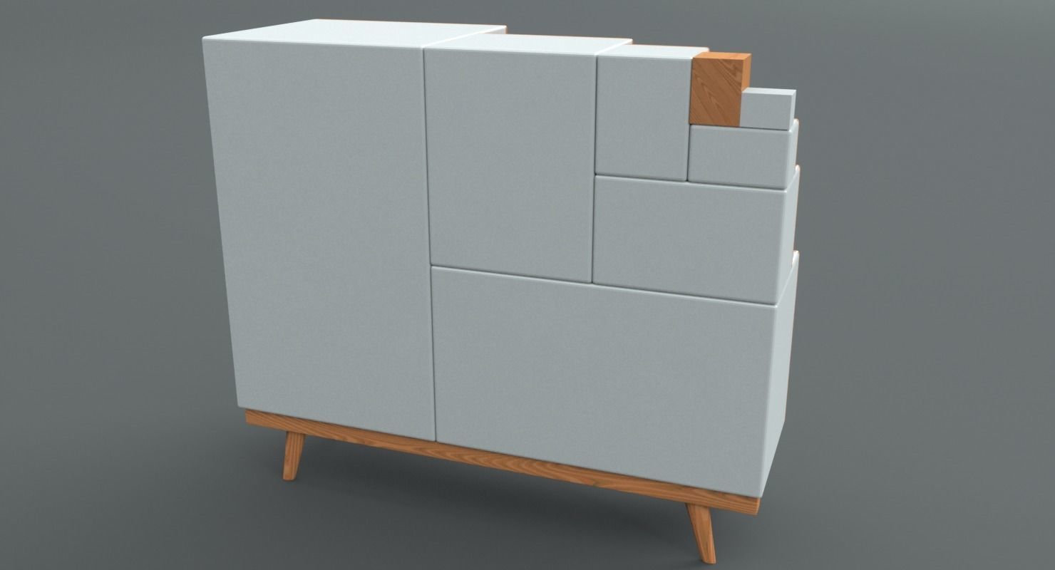 Japanese Step-Chest Cabinet Low-poly 3D model_5