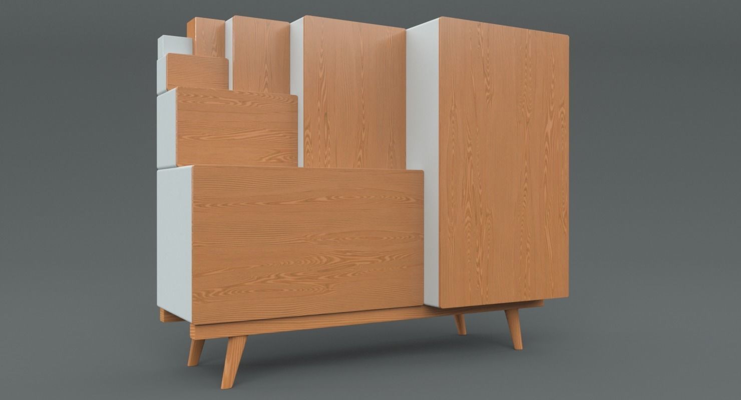 Japanese Step-Chest Cabinet Low-poly 3D model_1