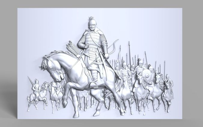 Mongolian medieval warriors bas relief 3D print model