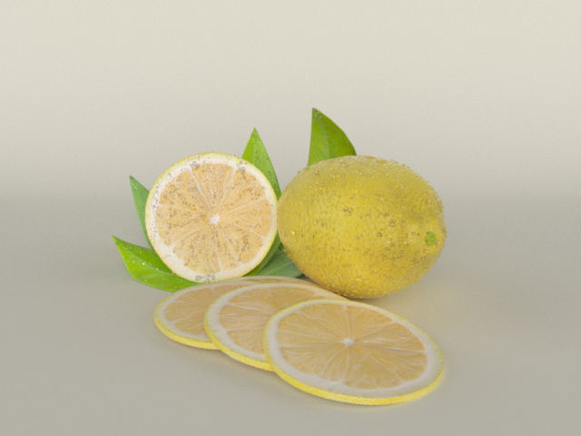 Realistic Lemon lemons and leaves 3D model_3