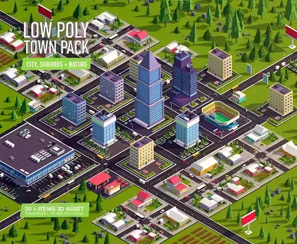 Cartoon Low Poly Town City Pack