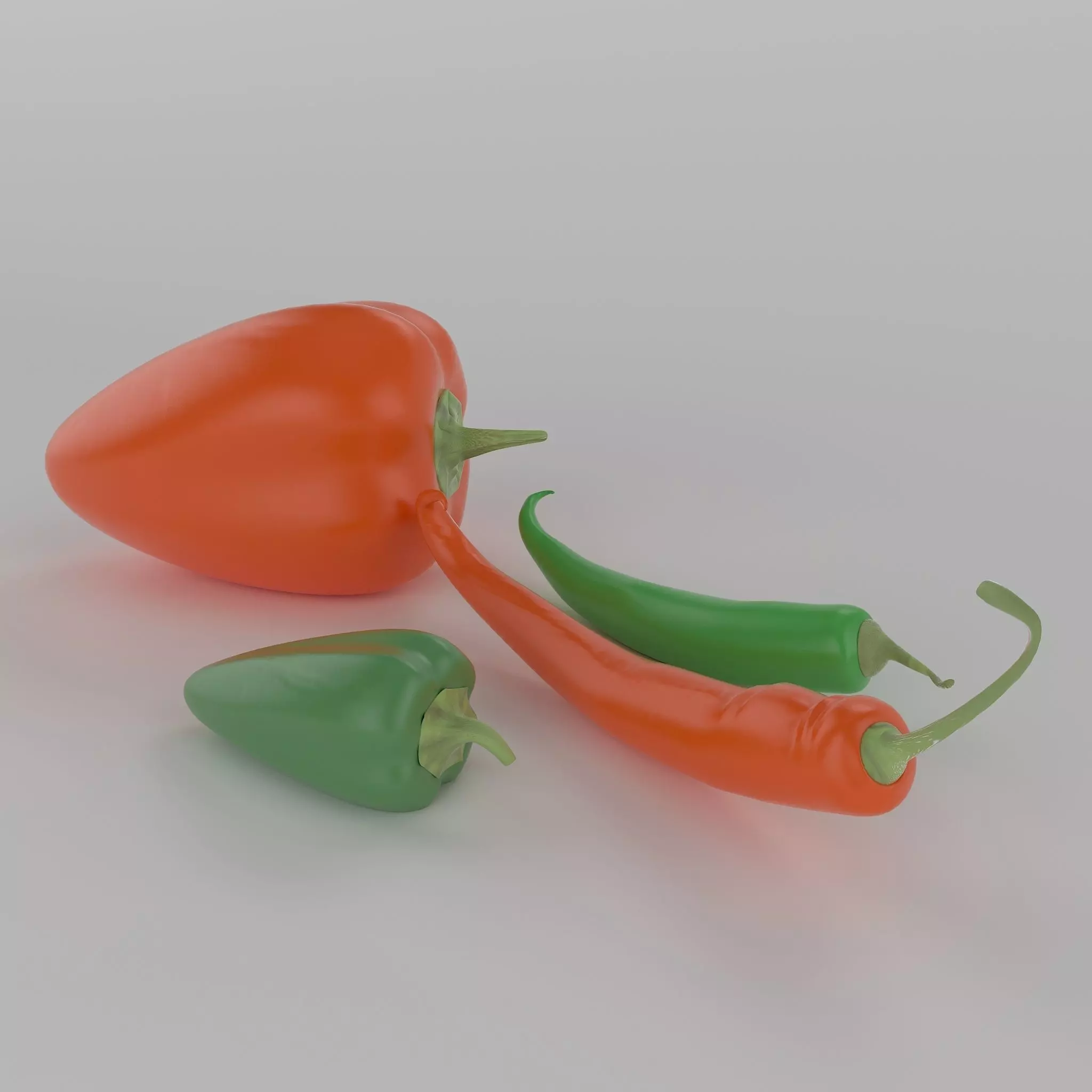 Realistic Pepper chili peppers Low-poly 3D model
