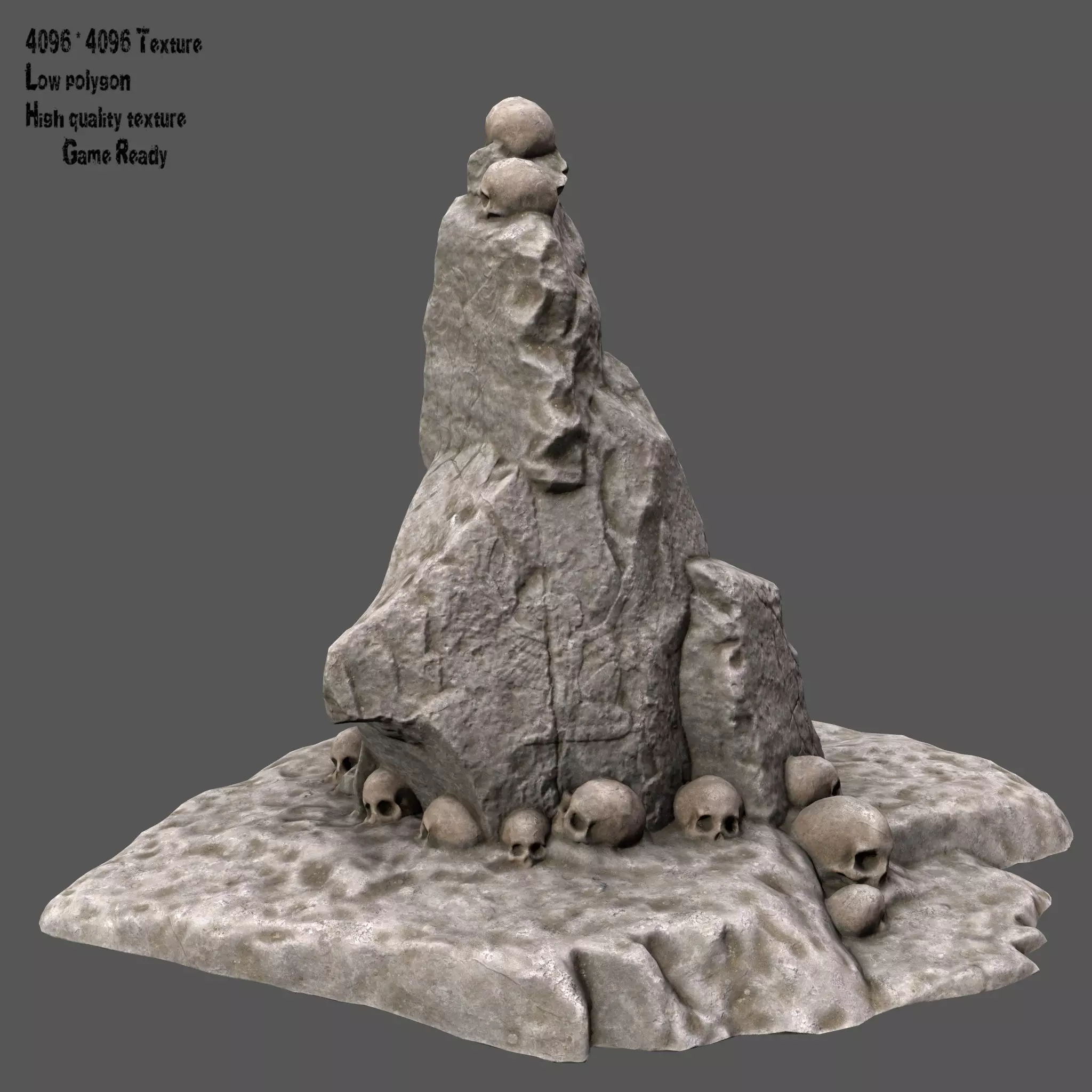 skull rock with skulls on top Low-poly 3D model_0