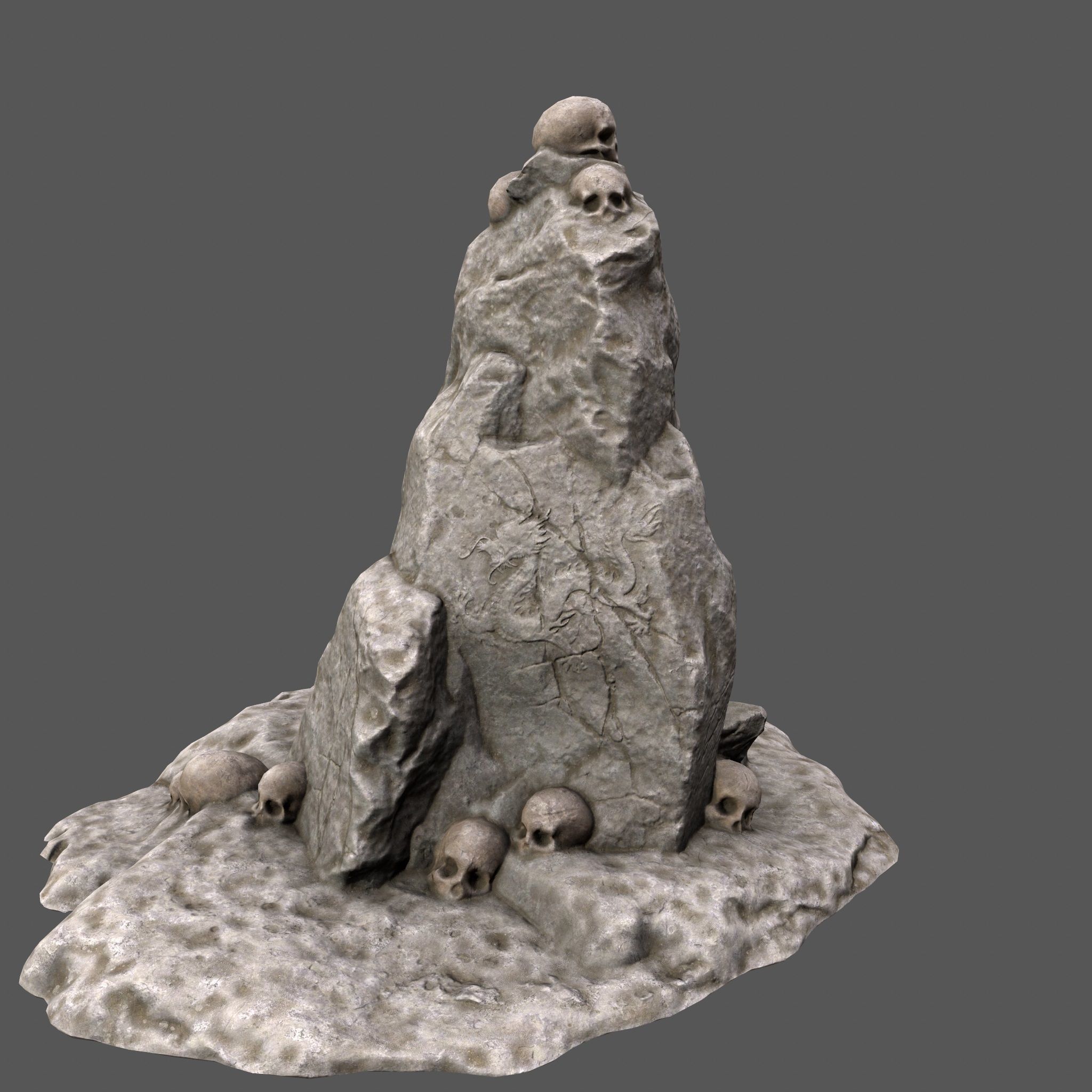 skull rock with skulls on top Low-poly 3D model_2