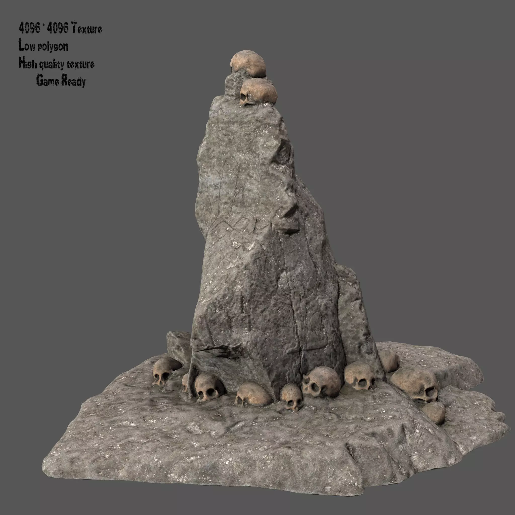 skull rock with skulls Low-poly 3D model_0