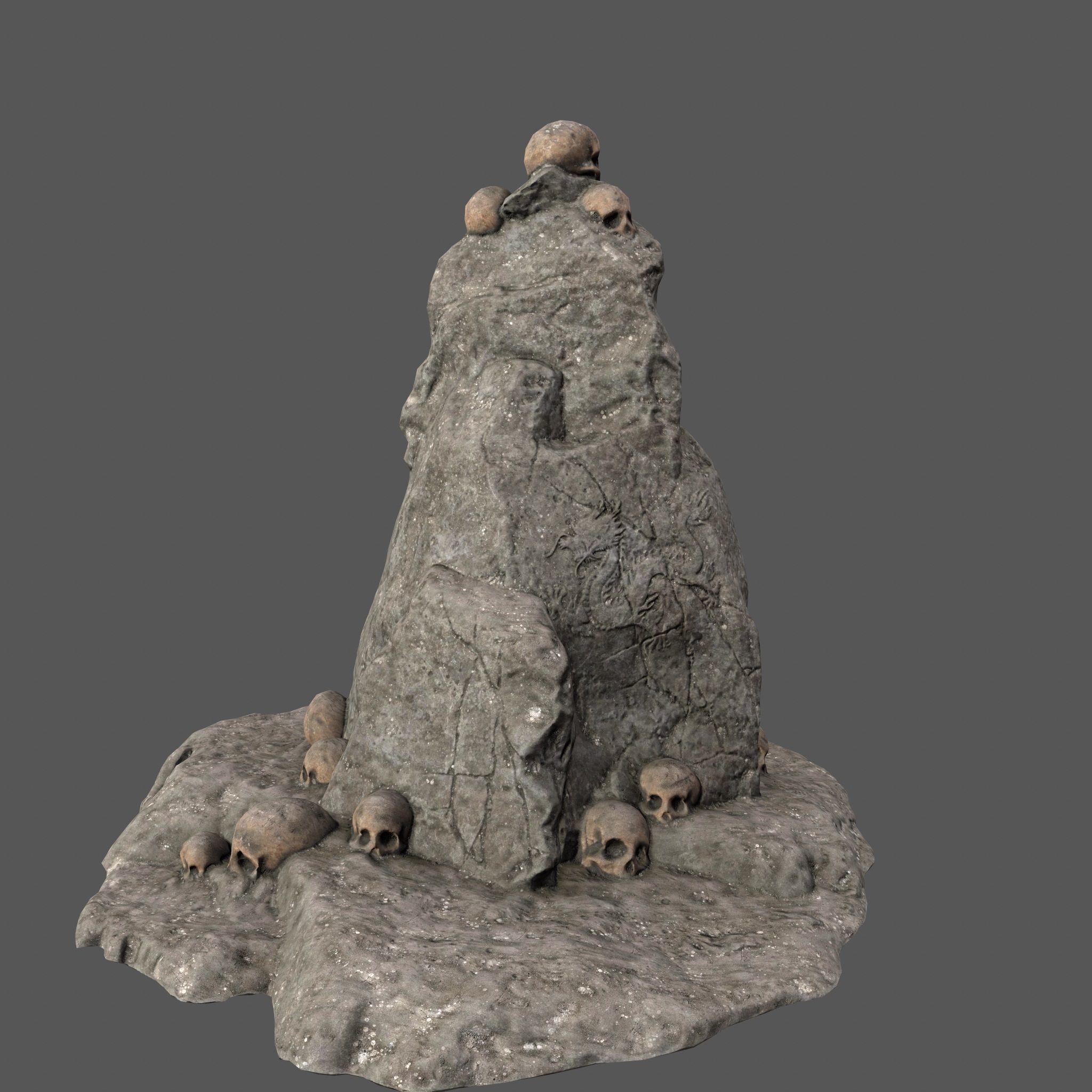 skull rock with skulls Low-poly 3D model_5