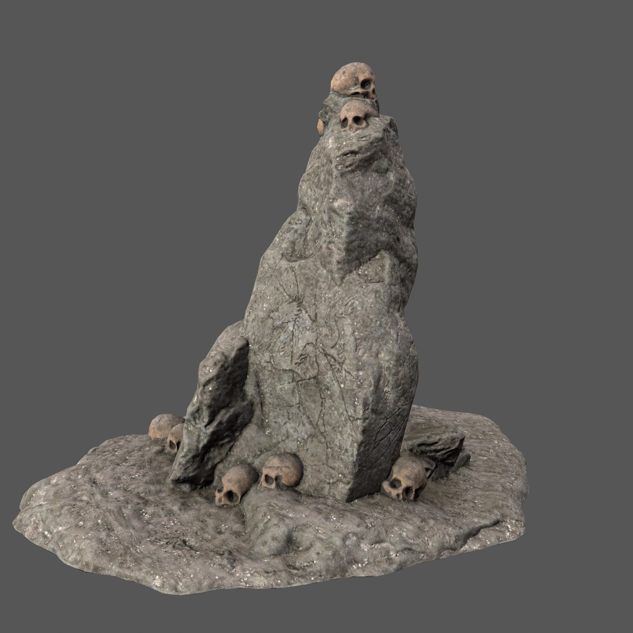 skull rock with skulls Low-poly 3D model_3