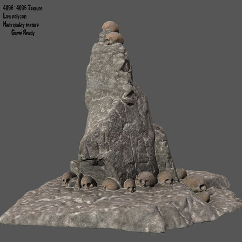 skull 3 rock with skulls on top Low-poly 3D model
