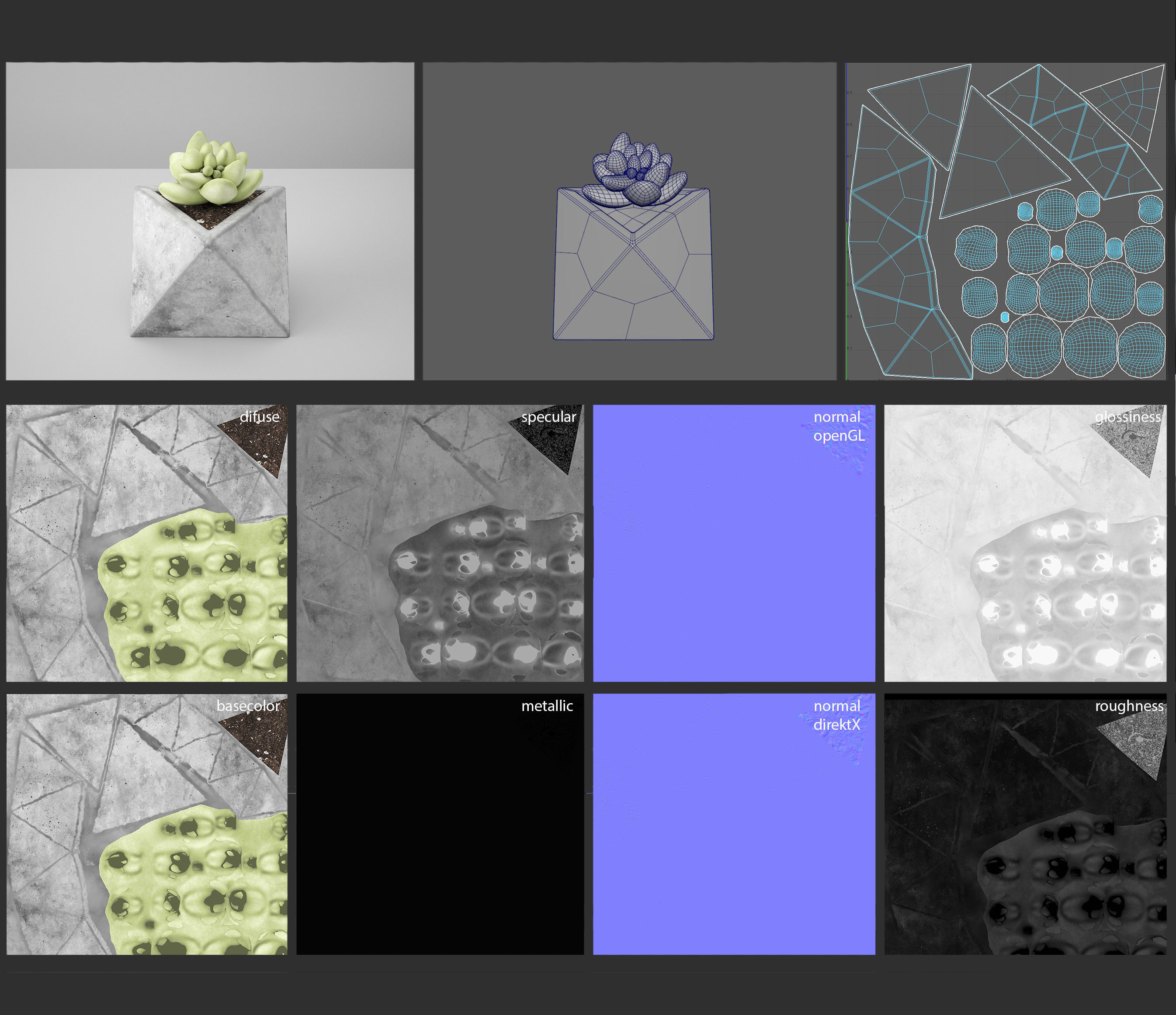 Concrete Potted Cactus Set 3D model_6