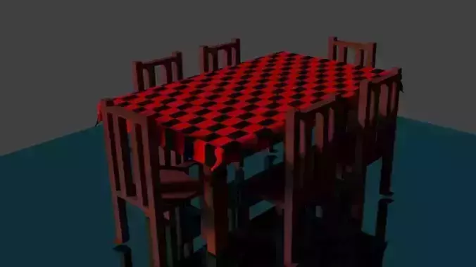 Table and Chairs Set  With Checkered Tablecloth Free 3D model