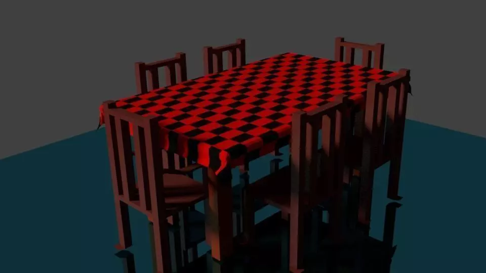 Table and Chairs Set  With Checkered Tablecloth Free 3D model_0