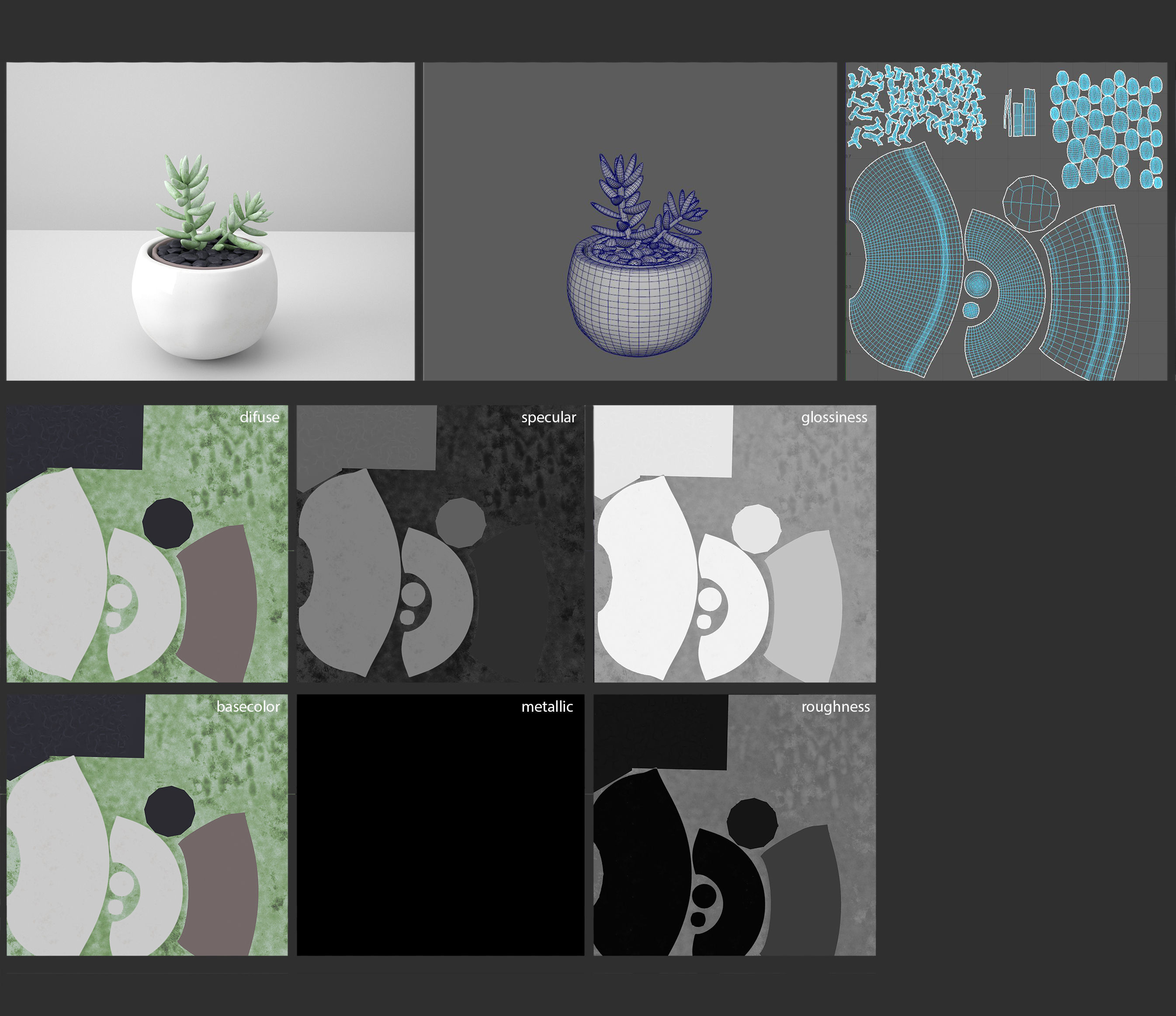 White Potted Cactus Set 3D model_2