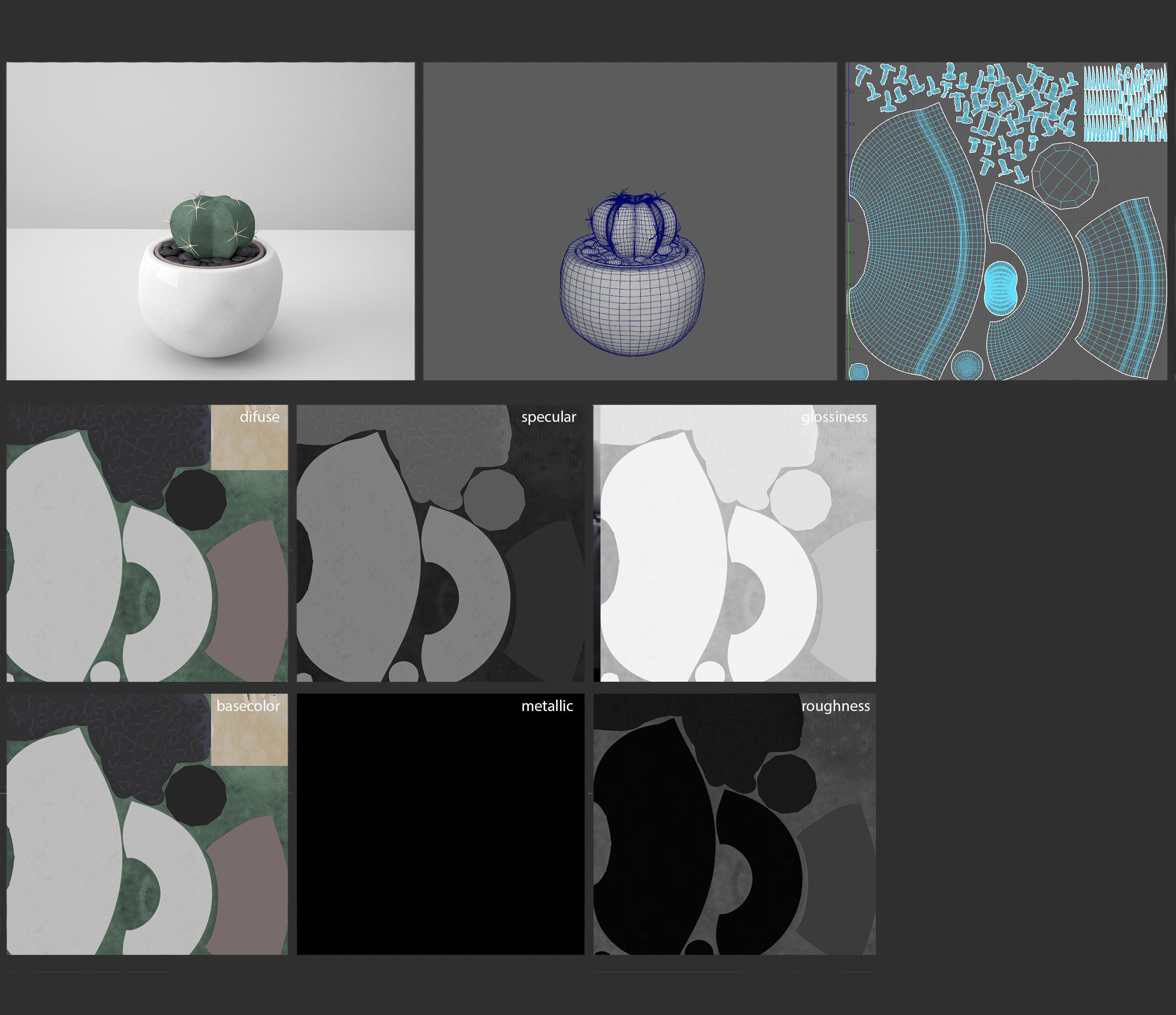 White Potted Cactus Set 3D model_3