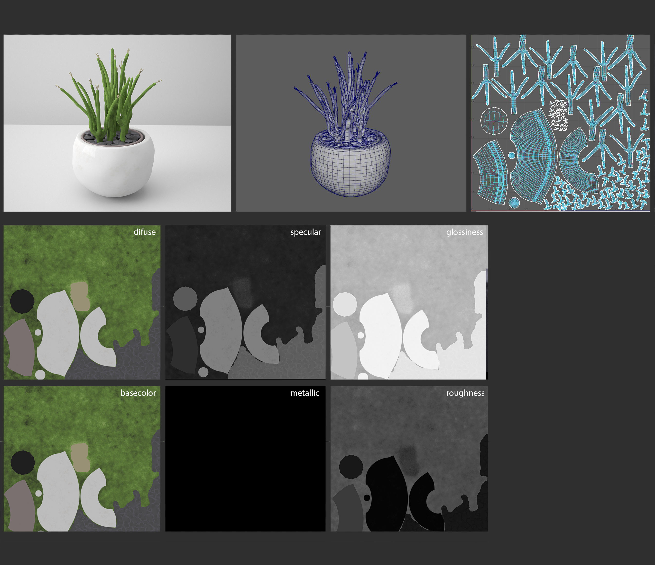 White Potted Cactus Set 3D model_4