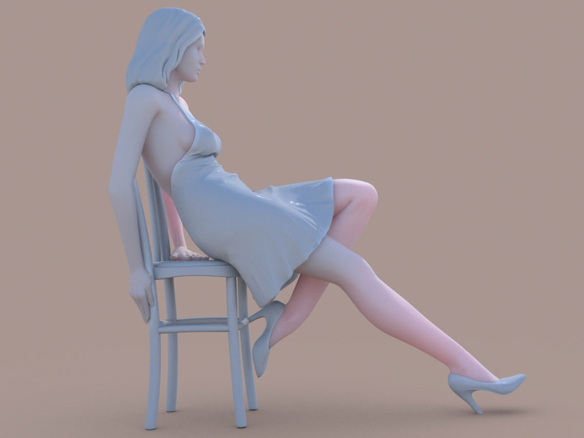 Woman sit on chair 3D print model_1