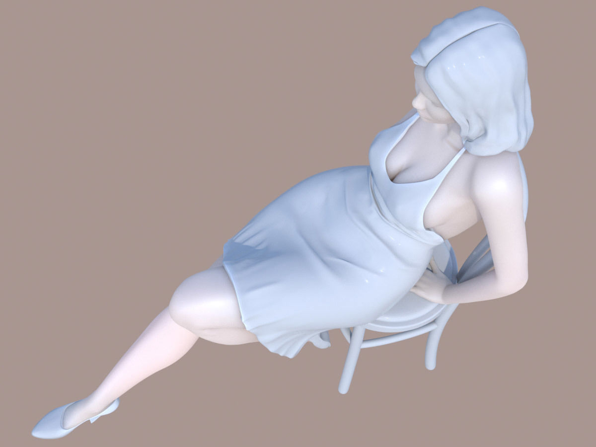 Woman sit on chair 3D print model_3