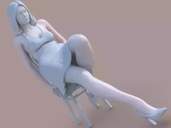 Woman sit on chair 3D print model