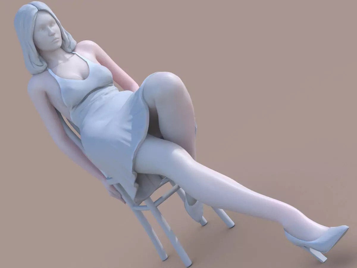 Woman sit on chair 3D print model_0