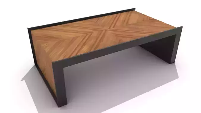 Angled Wood and Metal Wrap Around Coffee Table Low-poly 3D model