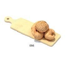 Bread Set on cutting board with knife 3D model_1