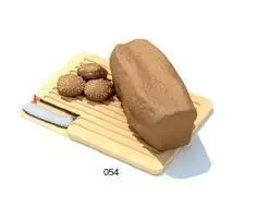 Bread Set on cutting board with knife 3D model_0