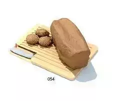 Bread Set on cutting board with knife 3D model