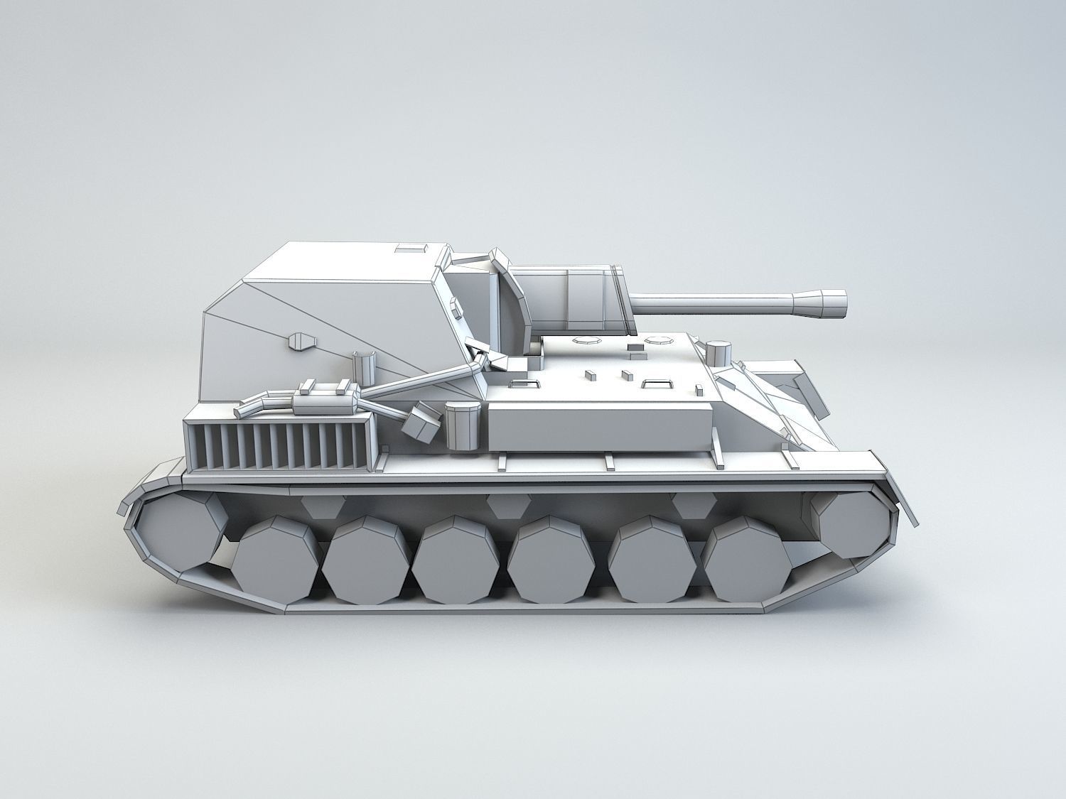 Low Poly SU-76 tank destroyer Low-poly 3D model_5